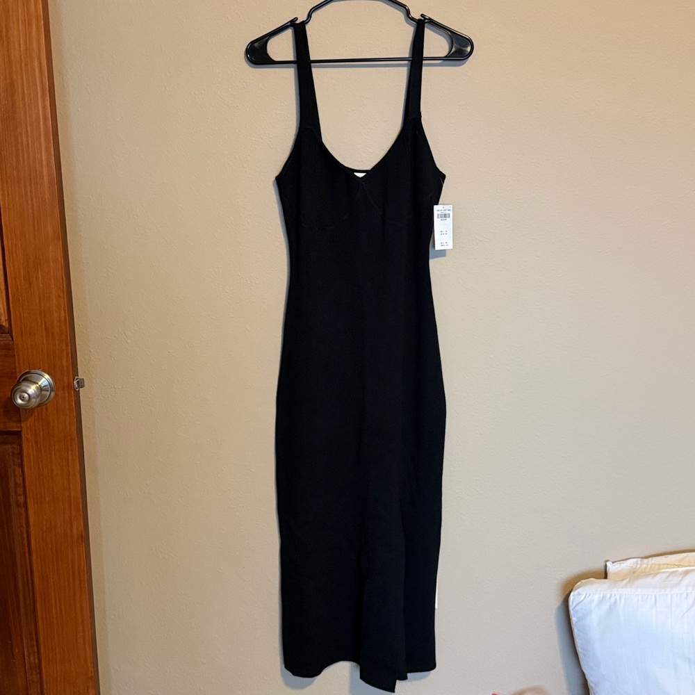 Abercrombie & Fitch Corset Midi Knit Sweater Dress - Black